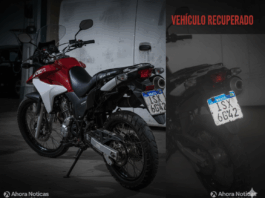 Motocicleta Honda XRE 300 robada en Alvorada con matrícula brasileña ISX 6G42, recuperada en operativo de Inspección General en Rivera, Uruguay.