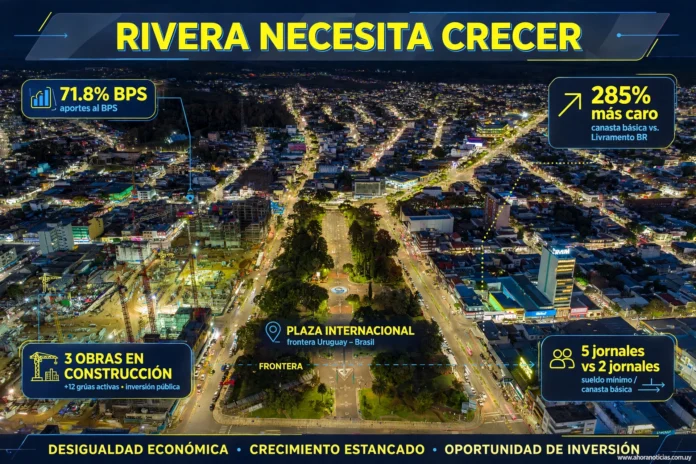 Rivera y Santana do Livramento con datos de costo de construcción BPS 71.8% y brecha 285% más caro