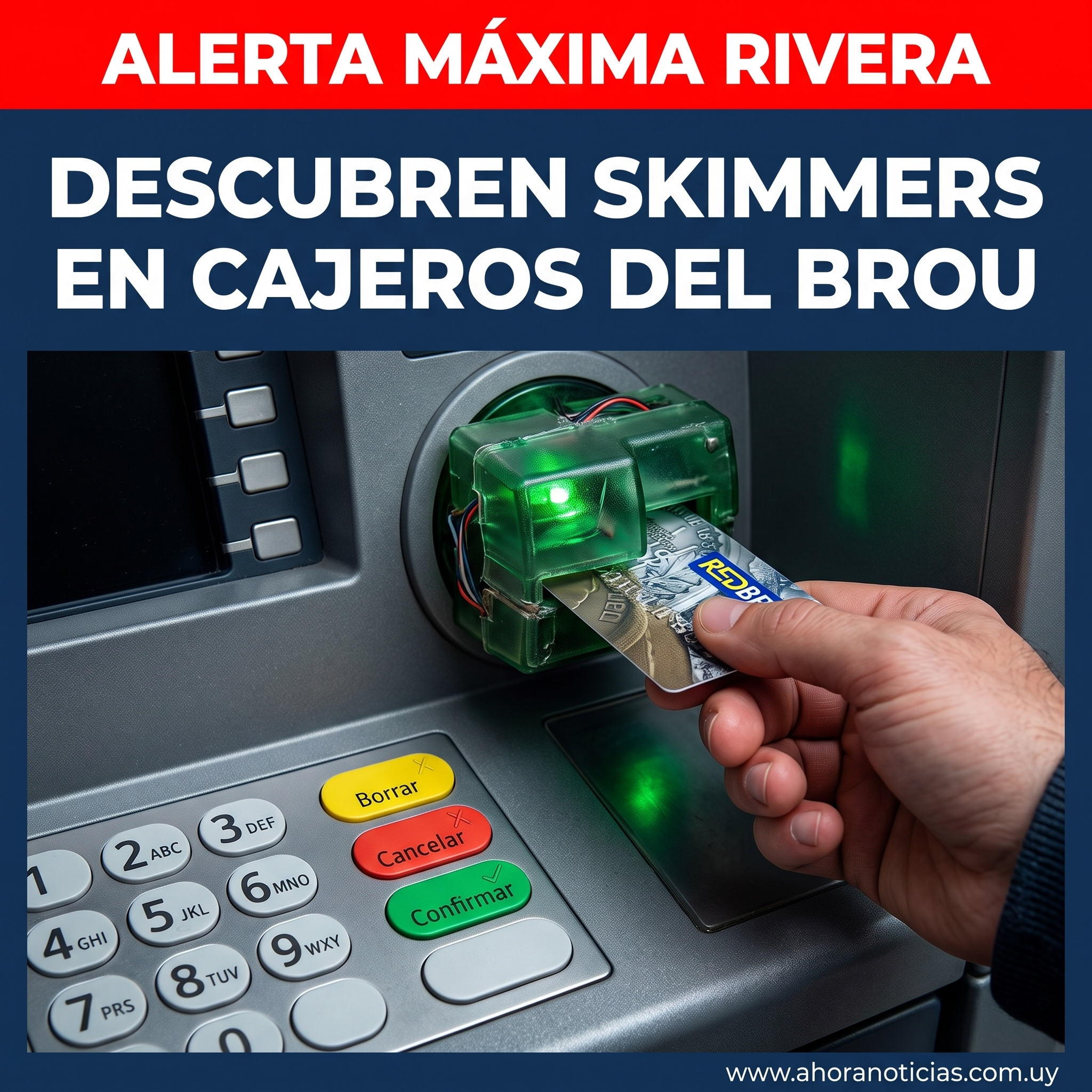 escubren Skimmers para clonar tarjetas en cajeros BROU de Rivera
