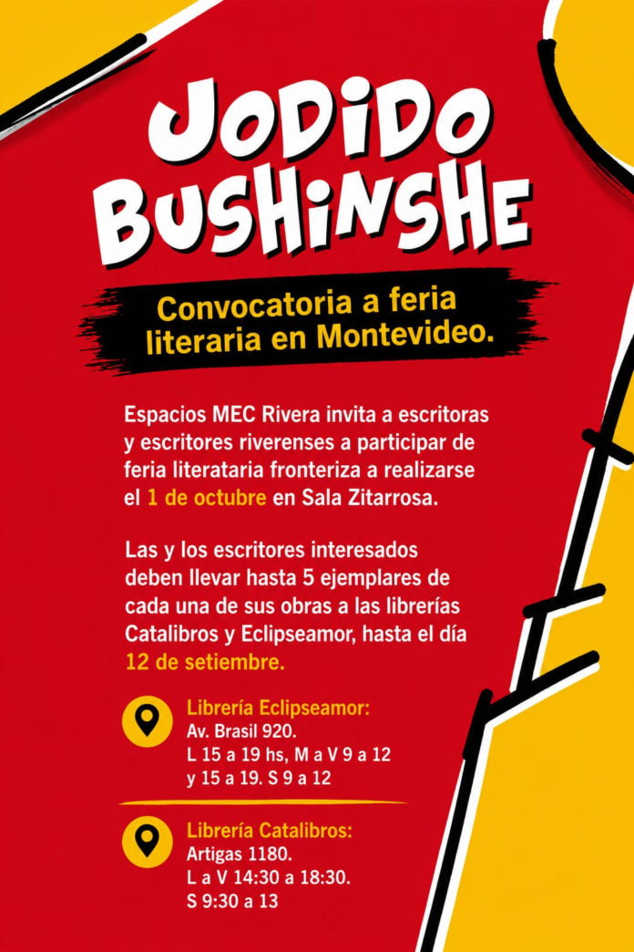 JODIDO BUSHINSHE: CONVOCATORIA A ESCRITORES RIVERENSES PARA FERIA LITERARIA EN MONTEVIDEO
